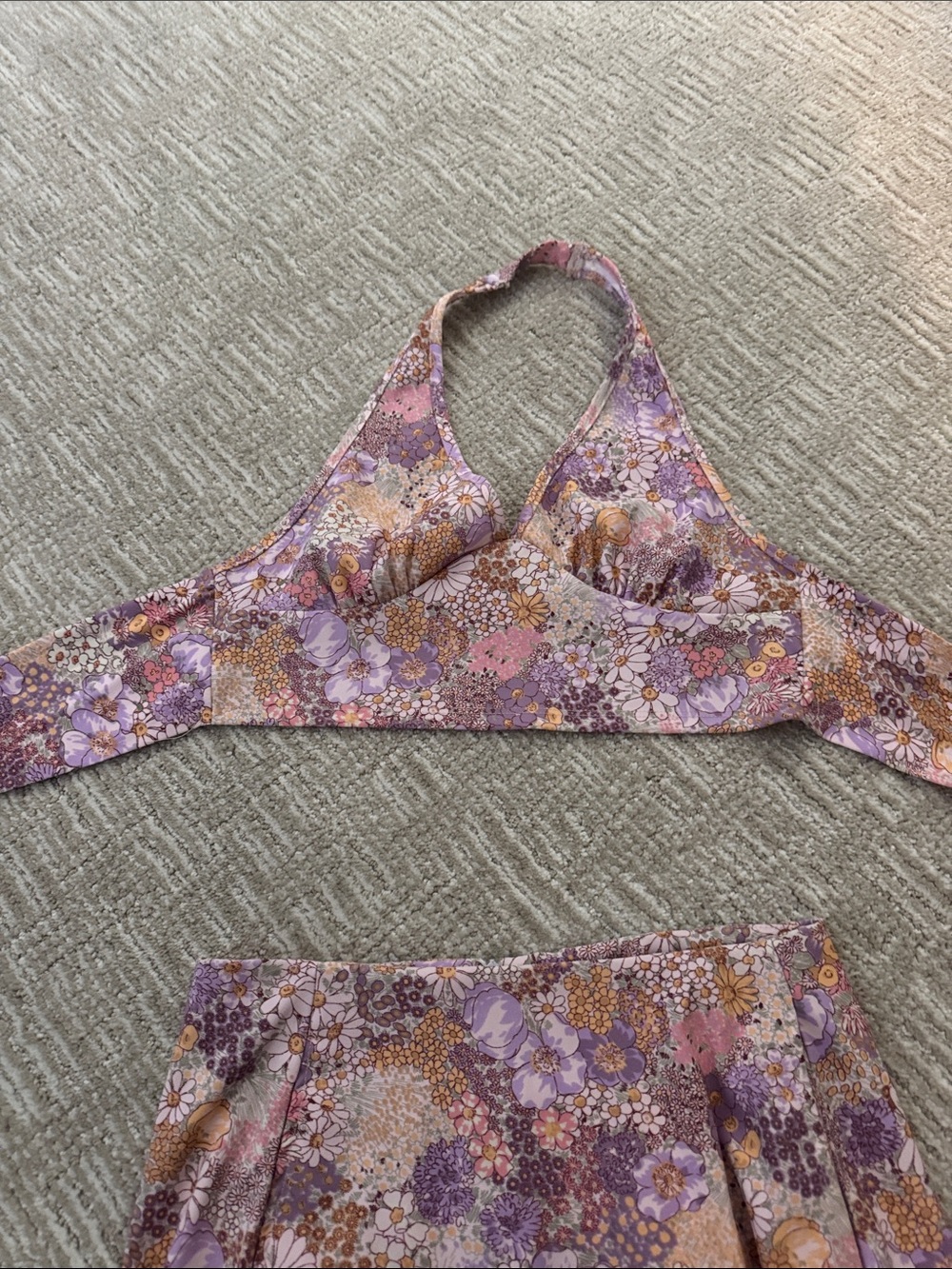 Altar'd State Lavender Floral Halter Set with Pink and Yellow Accents - Picture 3 of 5